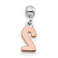 Mio Memento Sterling Silver Rhodium-plated Rose-tone Dangle Number 2 Charm