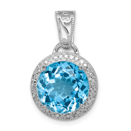 Sterling Silver Rhodium-plated Light Swiss Blue Topaz and Diamond Pendant
