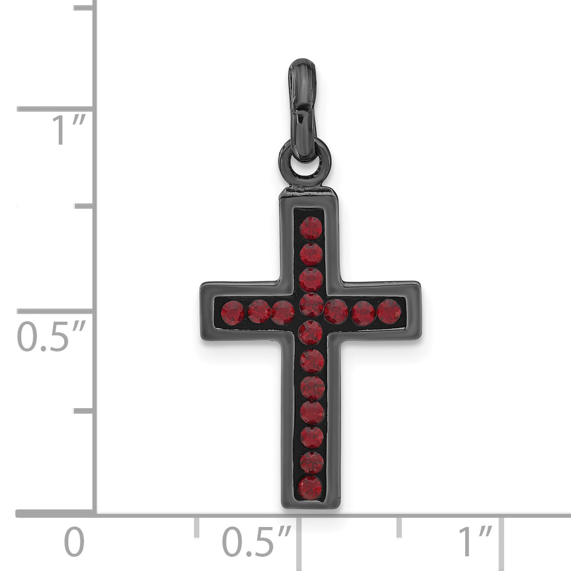 Sterling Silver Black Ceramic Red Swarovski Crystal Cross Pendant