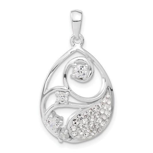 Sterling Silver CZ and Stellux Crystal Teardrop Pendant