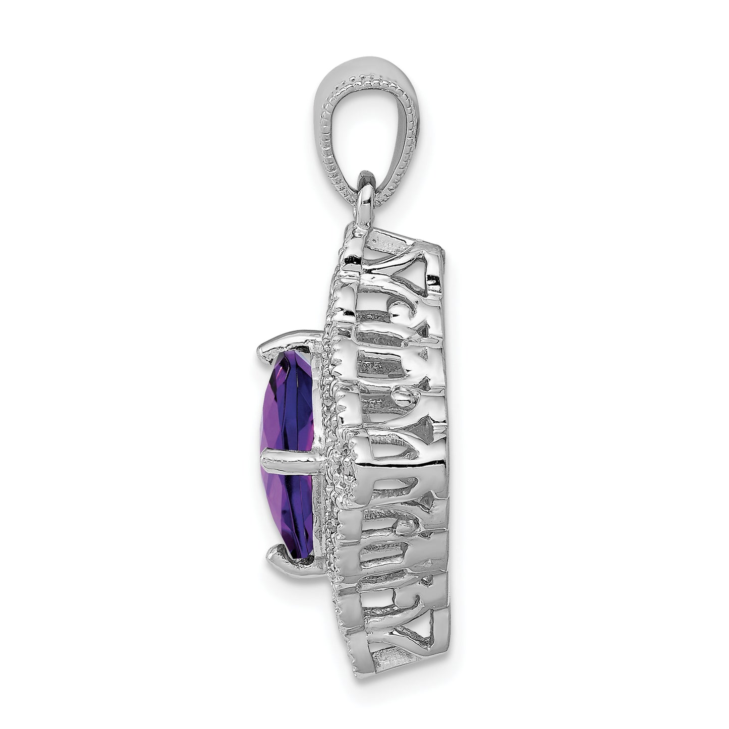 Sterling Silver Rhodium-plated Amethyst and Diamond Pendant