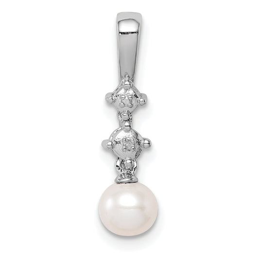 Sterling Silver Rhodium-plated FW Cultured Pearl Diamond Pendant