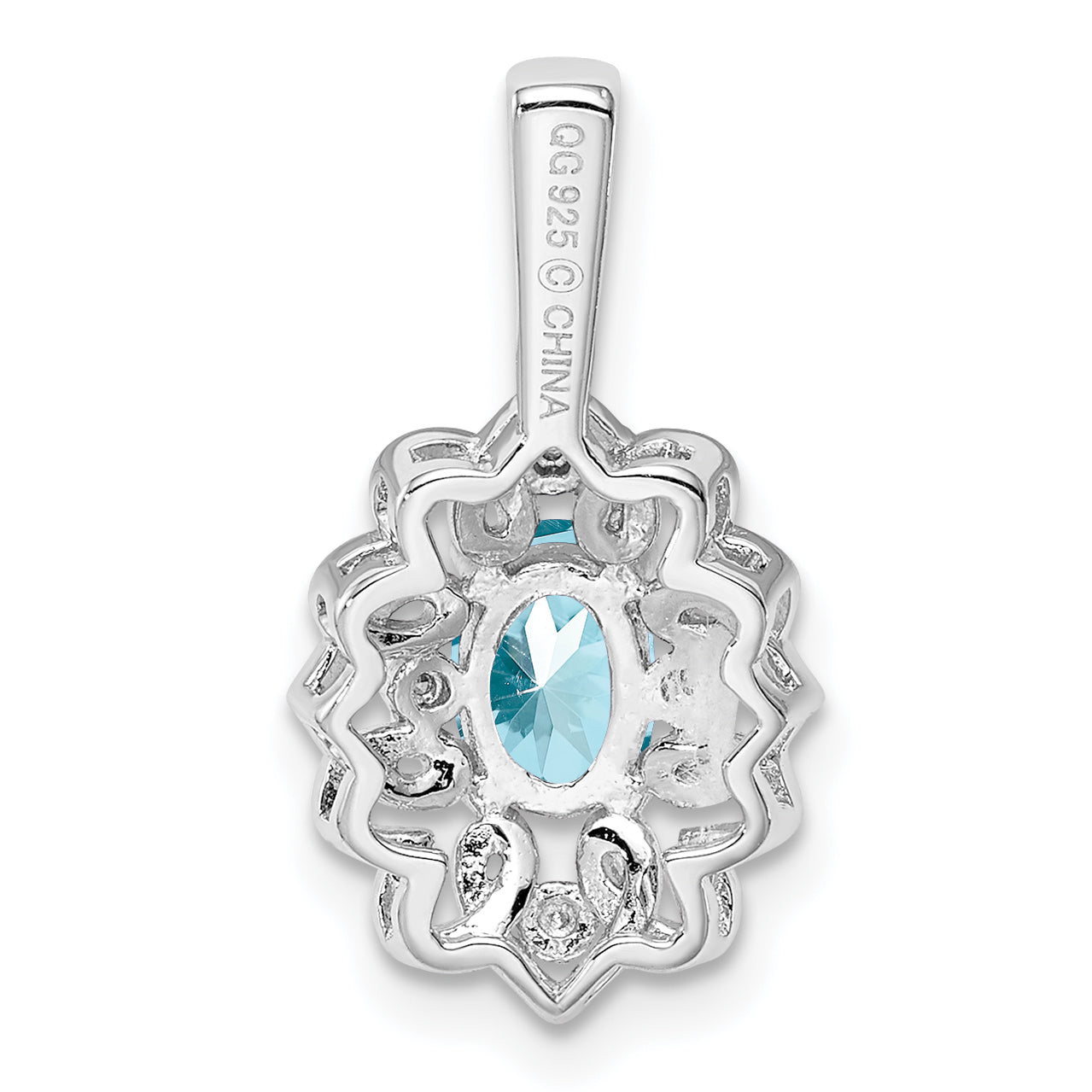 Sterling Silver Rhodium-plated Light Swiss Blue Topaz Diamond Pendant