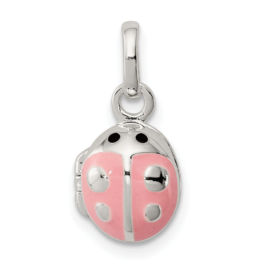 Sterling Silver Pink and Black Enamel Ladybug Locket Children's Pendant