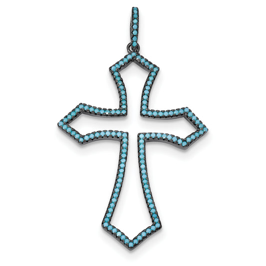 Sterling Silver Black-Rhodium Dyed White Howlite Cross Heart Pendant