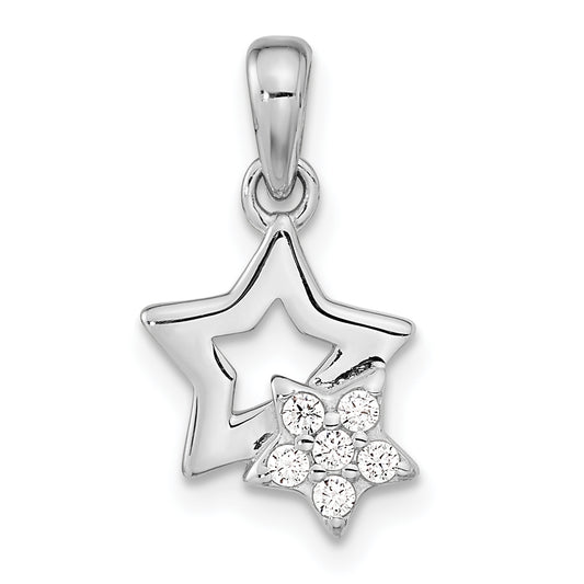 Sterling Silver RH-plated Polished CZ Star Pendant