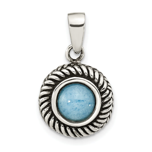 Sterling Silver Antiqued Circle Imitation Turquoise Pendant