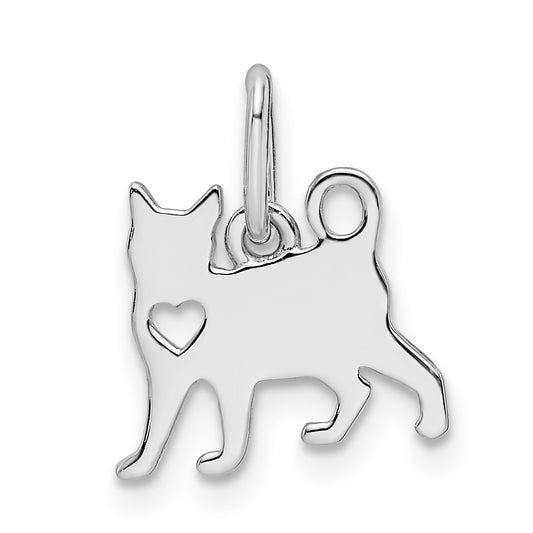 Sterling Silver Rhodium-plated Cat with Heart Pendant