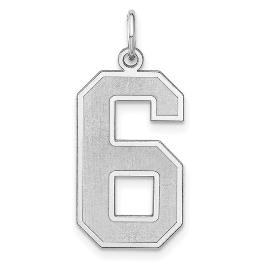 Sterling Silver/Rhodium-plated Satin Number 6 Charm