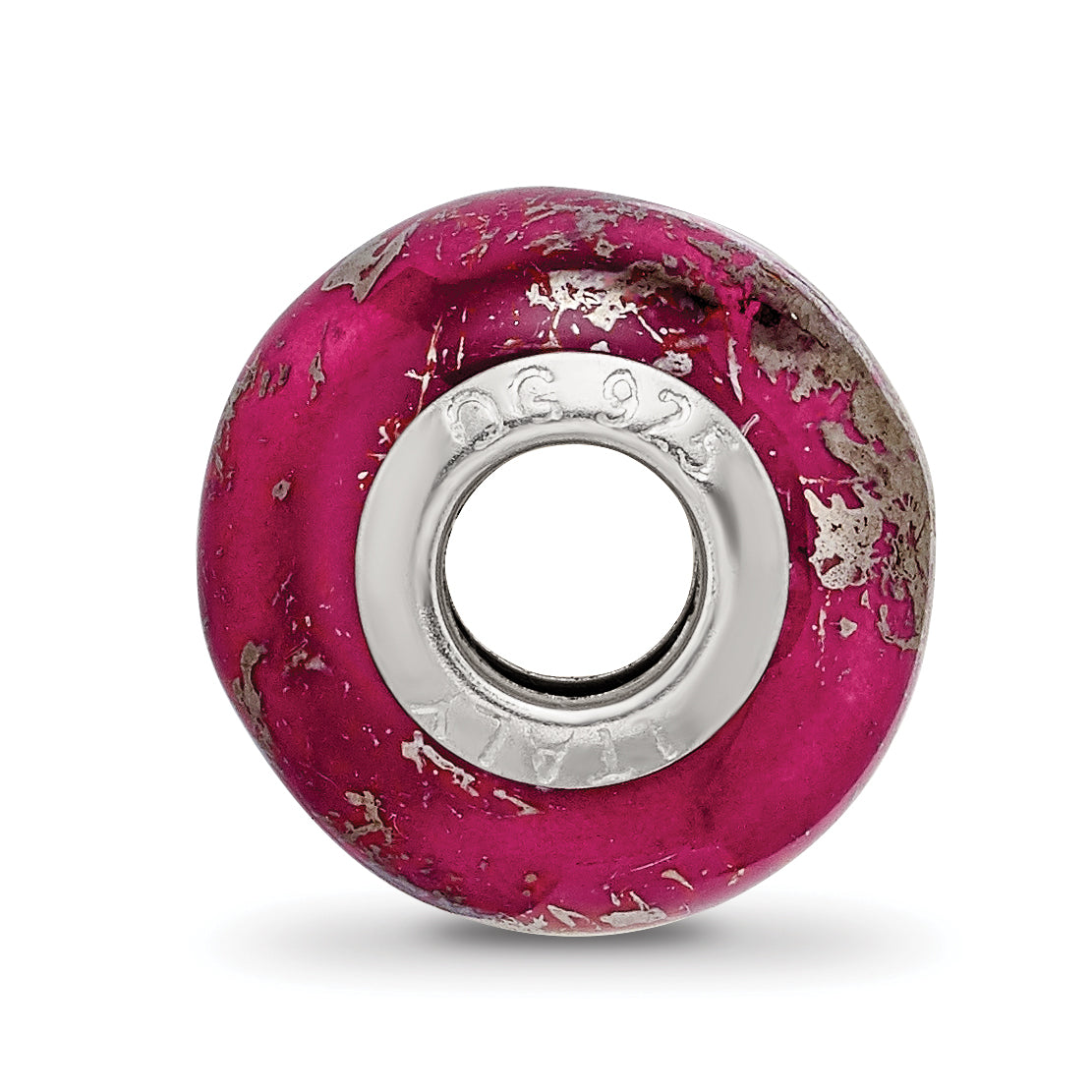 Sterling Silver Reflections Dark Pink with Platinum Foil Ceramic Bead