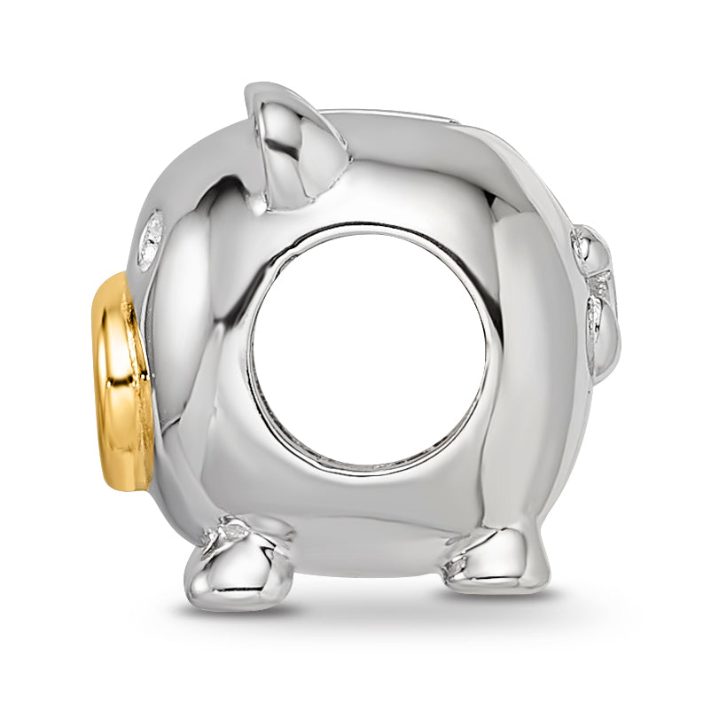 Sterling Silver Reflections Rhodium-plated Gold-plated Nose Pig Bead