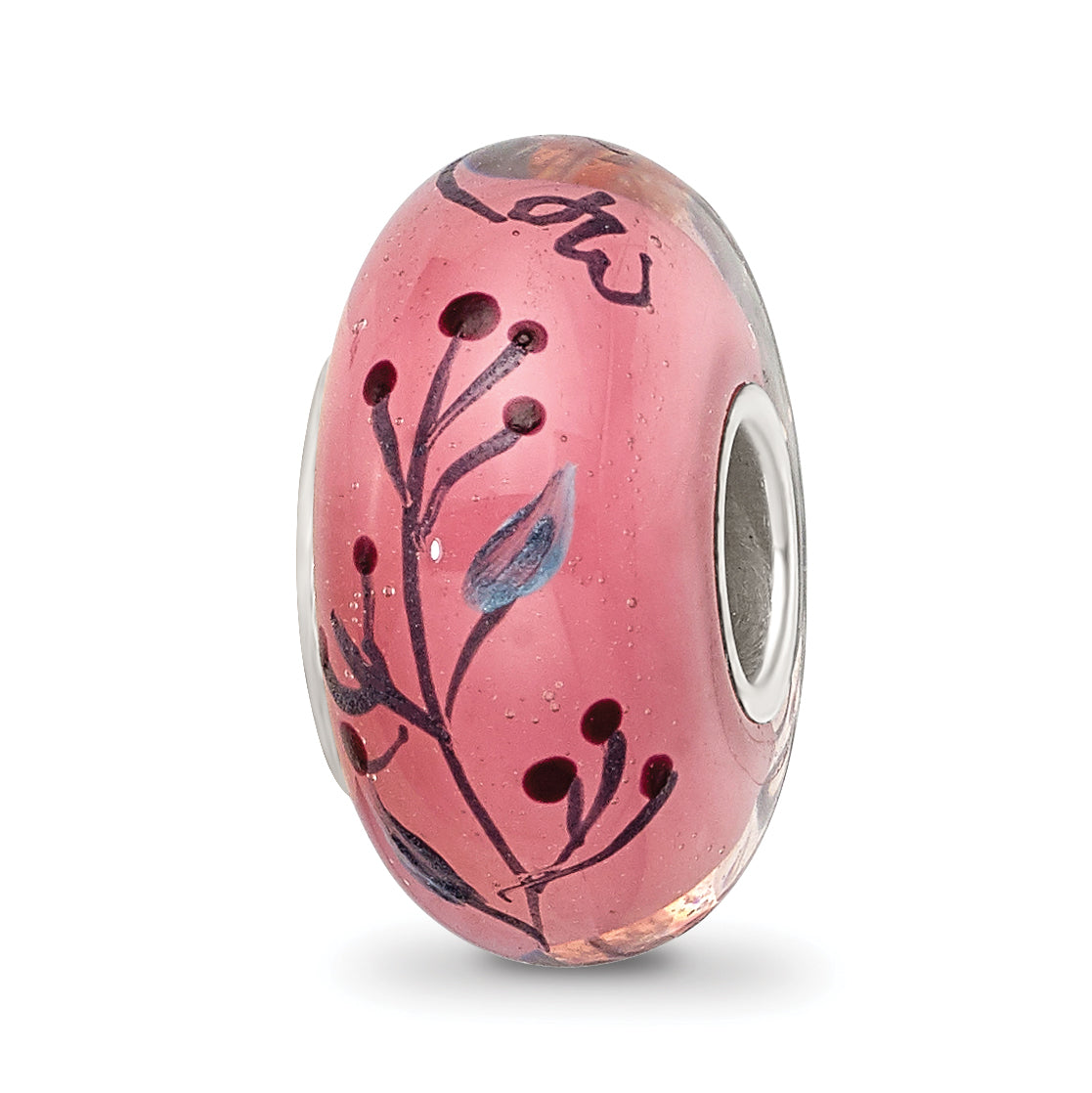 Sterling Silver Reflections Hand Painted Bird, Clear and Rose Glass Bead