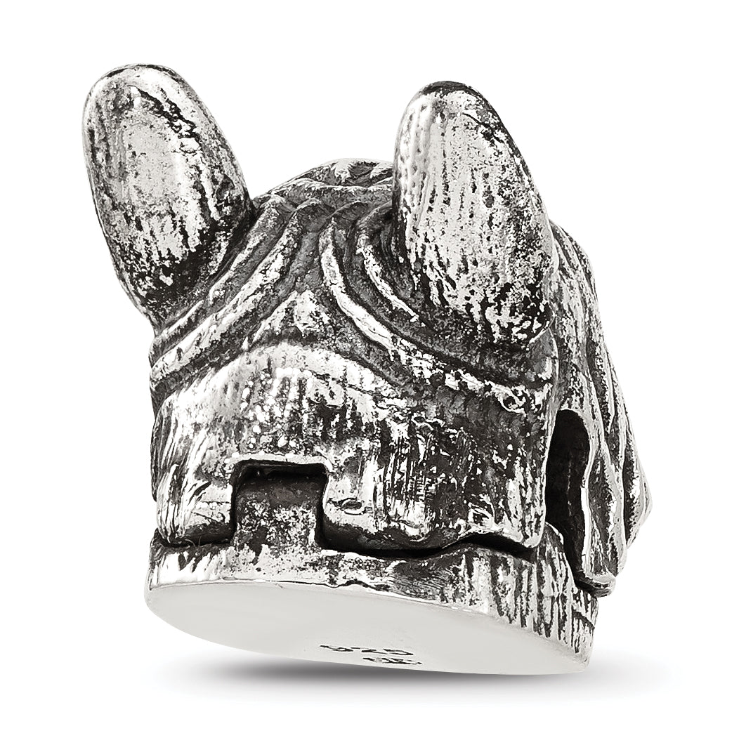 Sterling Silver Reflections Antiqued Bulldog Head Hinged Bead