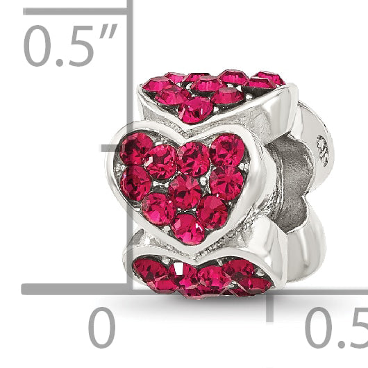 Sterling Silver Reflections Red Swarovski Crystal Hearts Bead