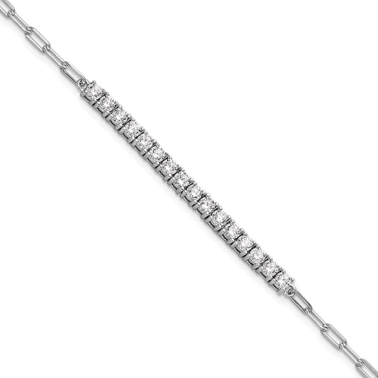 Sterling Shimmer Sterling Silver Rhodium-plated CZ 16 Stone 7 inch Paperclip Link Bracelet
