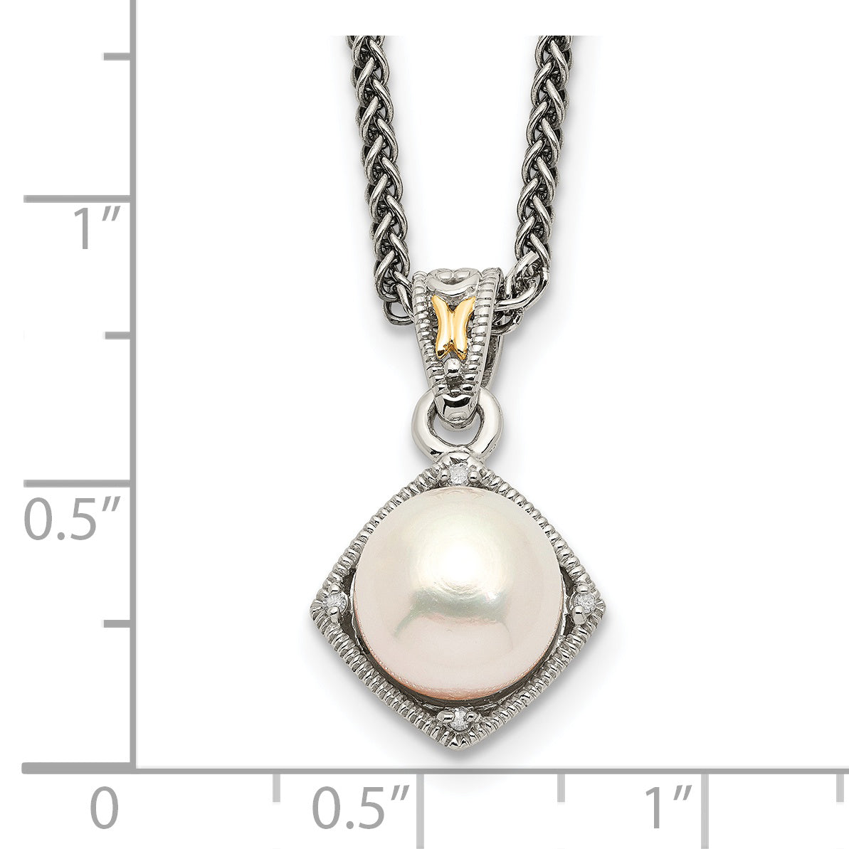 Shey Couture Sterling Silver with 14K Accent 18 Inch Freshwater Cultured Pearl and Diamond Necklace