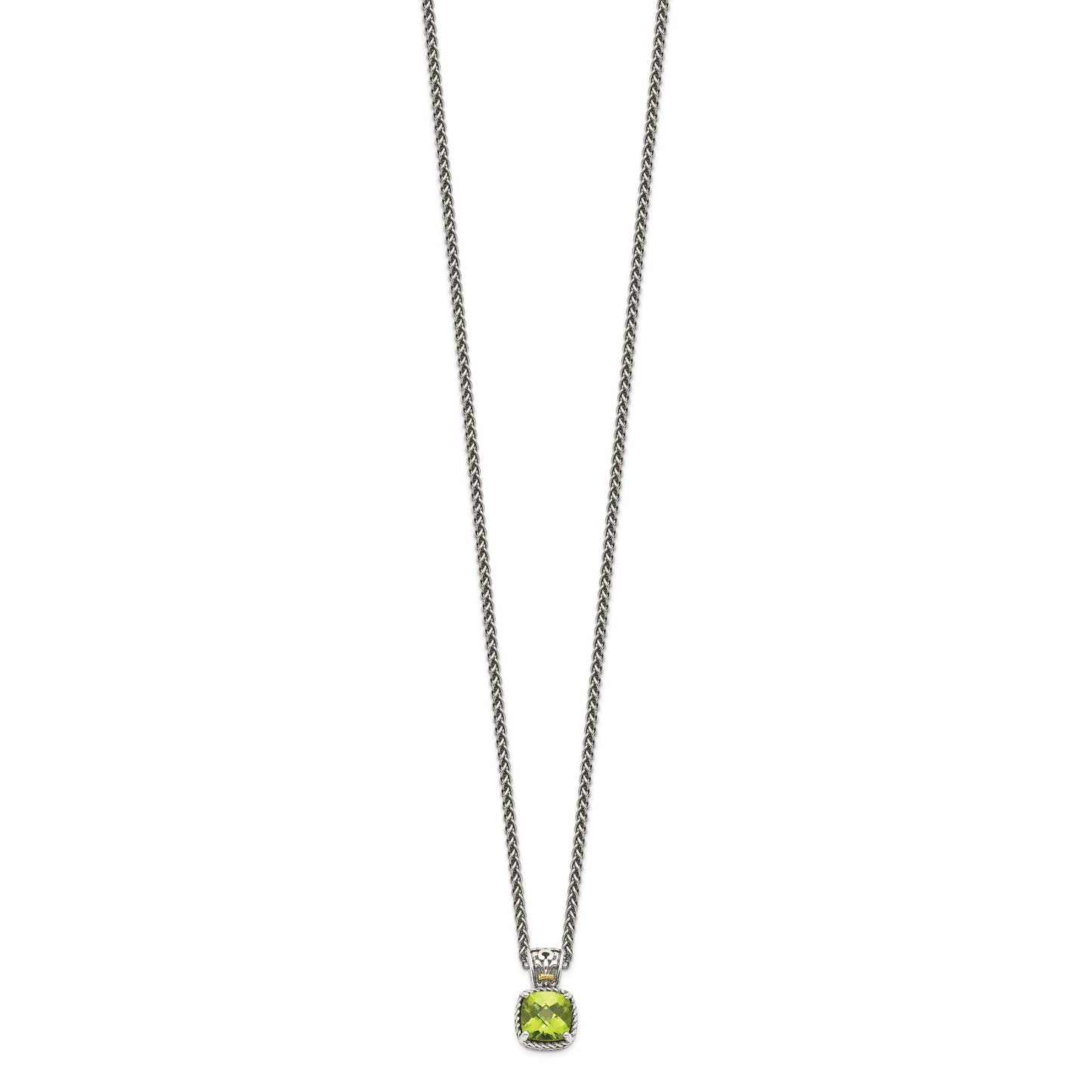 Shey Couture Sterling Silver with 14K Accent 18 Inch Antiqued Cushion Peridot Necklace
