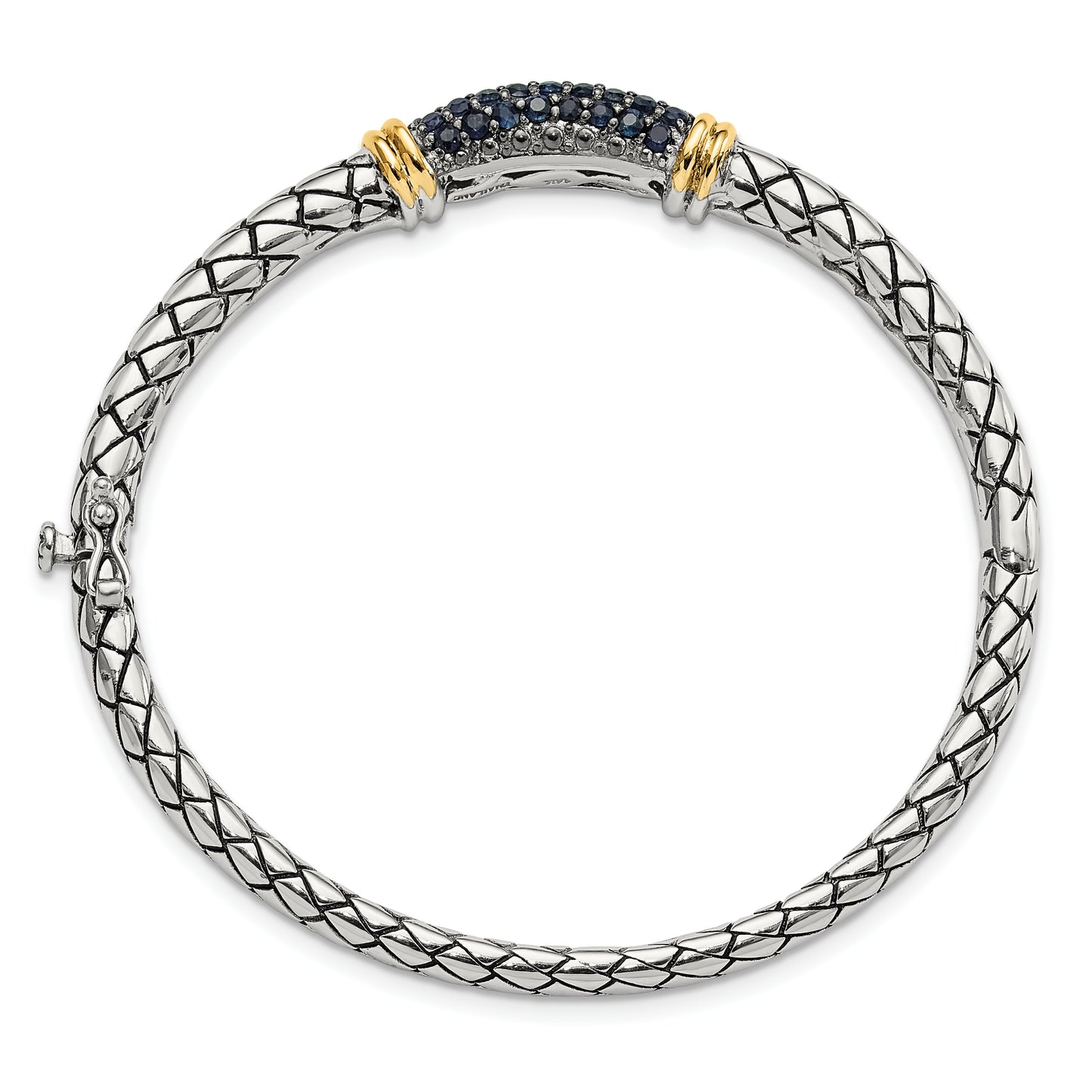 Sterling Silver Rhodium-plated with 14k Accent Sapphire Bangle Bracelet