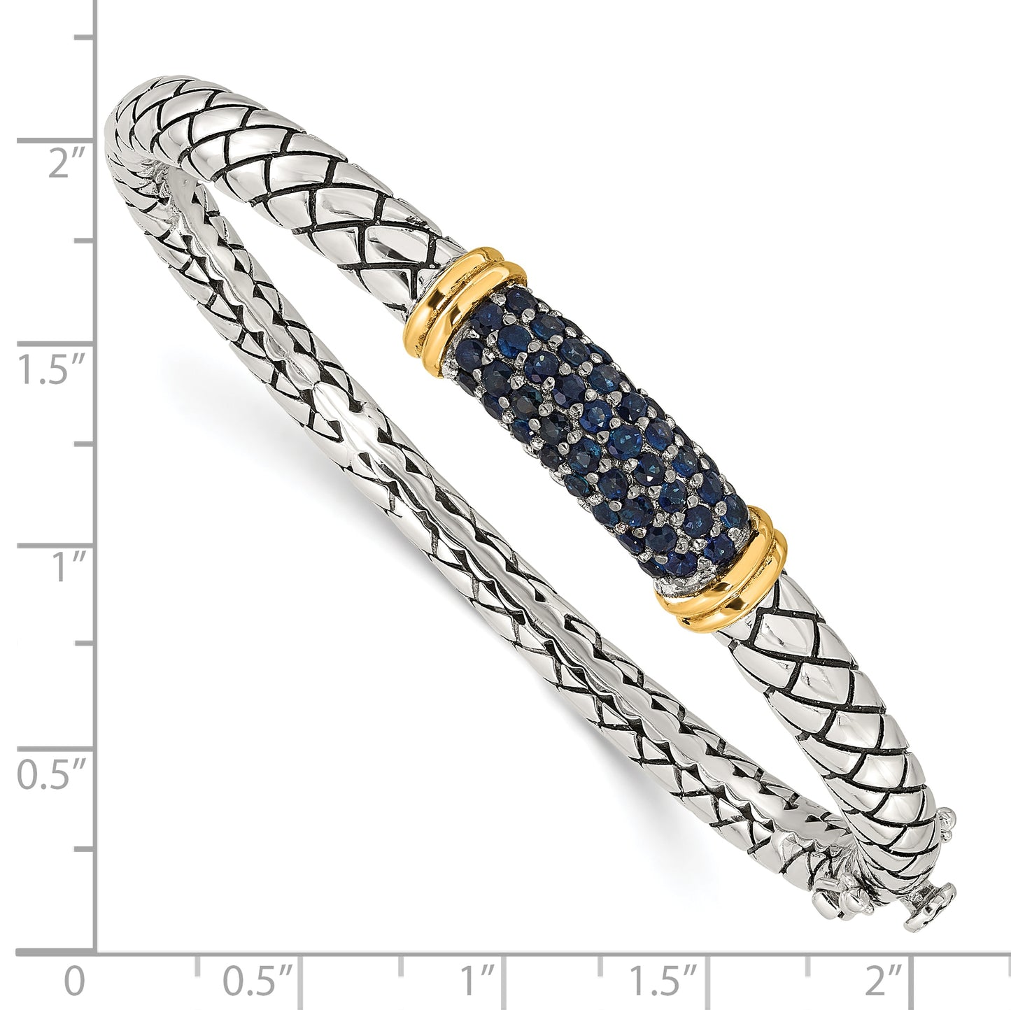 Sterling Silver Rhodium-plated with 14k Accent Sapphire Bangle Bracelet