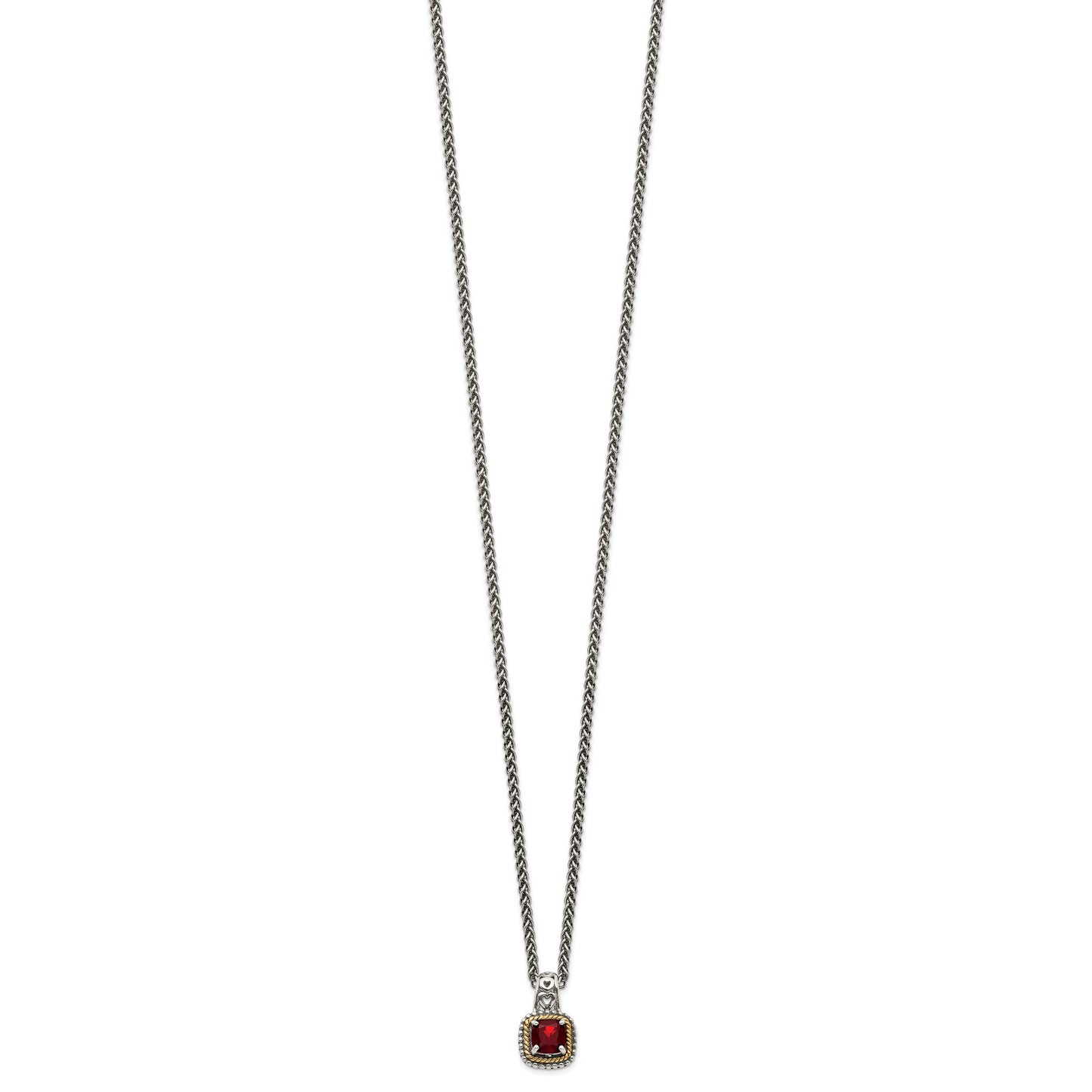 Shey Couture Sterling Silver with 14K Accent 18 Inch Antiqued Cushion Garnet Necklace