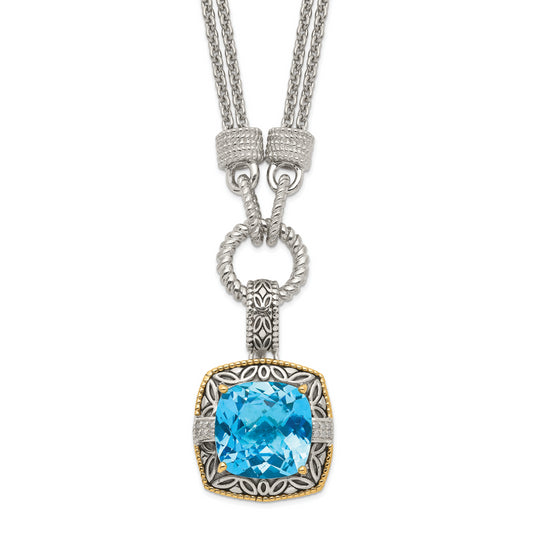 Shey Couture Sterling Silver with 14K Accent 17 Inch Antiqued Sky Blue Topaz and Diamond Necklace with 1 Inch Extender