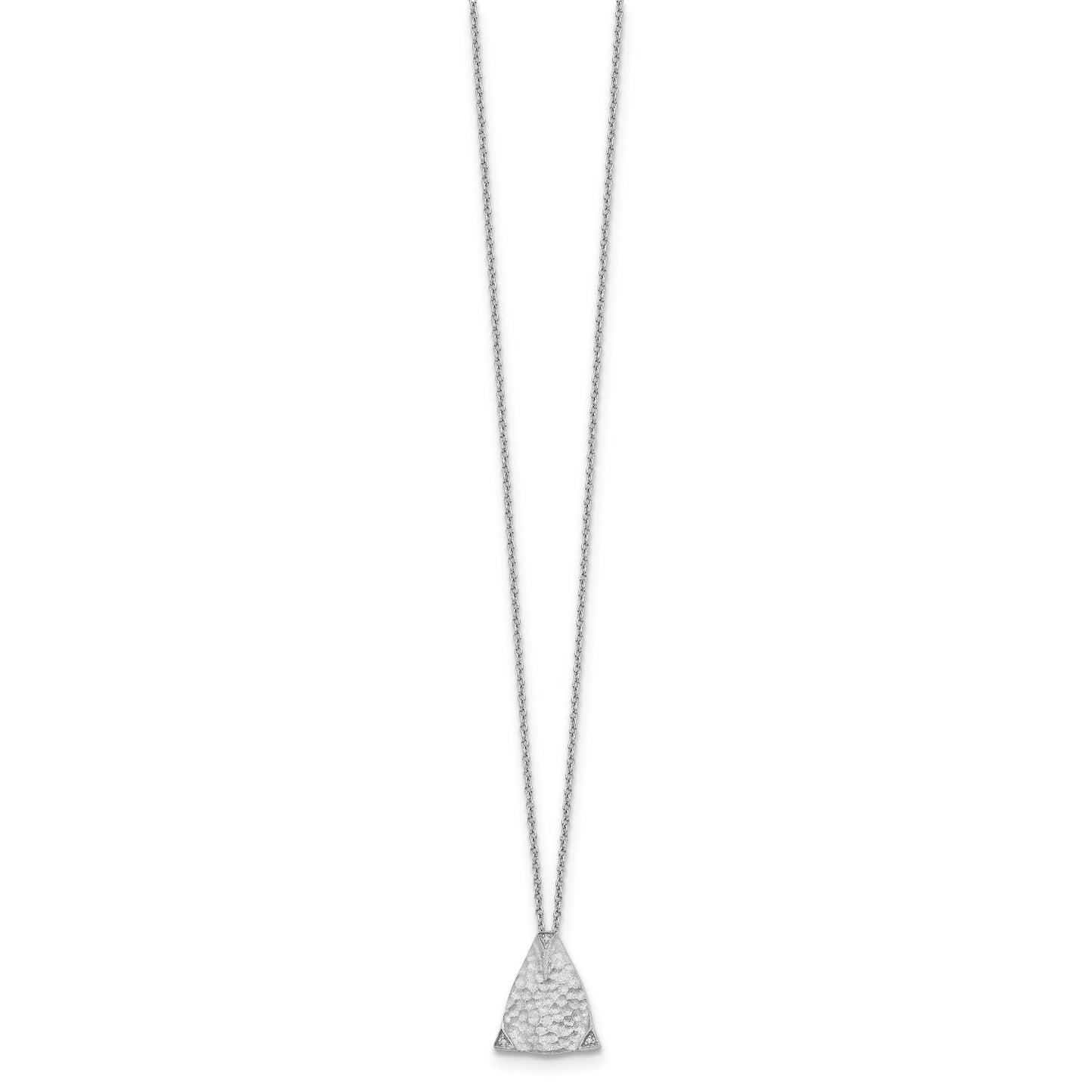White Ice Sterling Silver Rhodium-plated 18 Inch Textured Polished and Satin Triangle Diamond Necklace with 2 Inch Extender