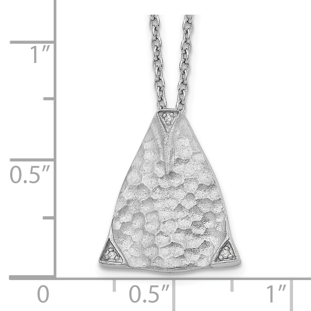 White Ice Sterling Silver Rhodium-plated 18 Inch Textured Polished and Satin Triangle Diamond Necklace with 2 Inch Extender