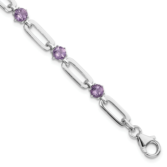 SS Rhod-plated 5mm 3.42AM Amethyst Paperclip Chain Bracelet