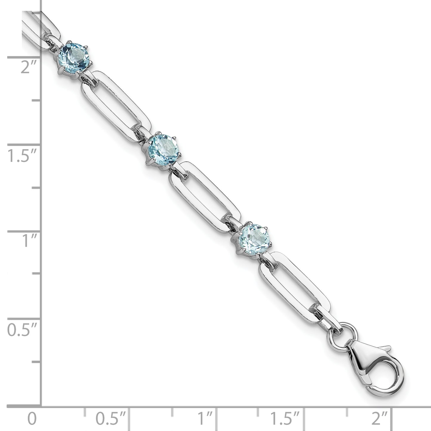 SS Rhod-plated 5mm 3.78BT Blue Topaz Paperclip Chain Bracelet