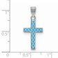 Sterling Silver Rhodium-plated Blue Enameled Cross Hatch Cross Charm