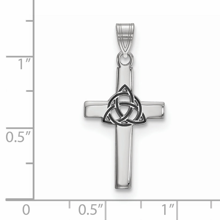 Sterling Silver Rhodium-plated Black Enameled Trilogy Cross Charm