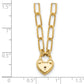 14K Polished Heart Lock Charm Paperclip Link Necklace