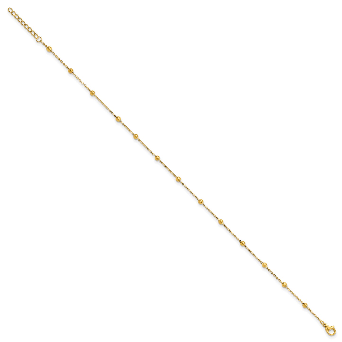 Chisel Stainless Steel Polished Yellow IP-plated Beaded 9.5 inch Anklet Plus 1 inch Extension