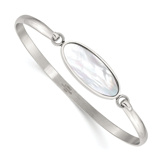 Chisel Stainless Steel Polished Oval Mother of Pearl Bangle
