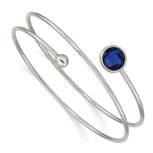 Chisel Stainless Steel Polished with Blue Glass Flexible Bangle