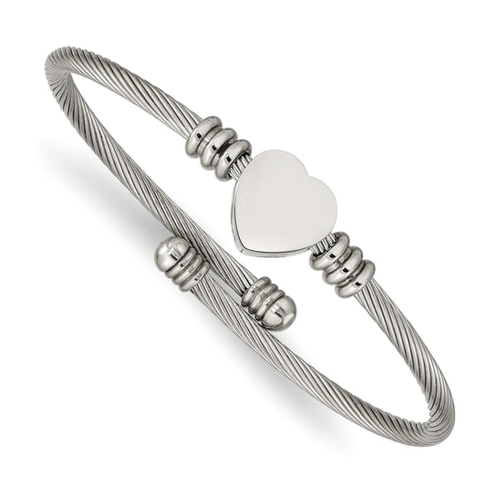 Chisel Stainless Steel Polished Heart Flexible Bangle