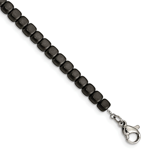 Chisel Stainless Steel Brushed and Polished Square Hematite Beaded 7 inch Bracelet with 1.25 inch Extension