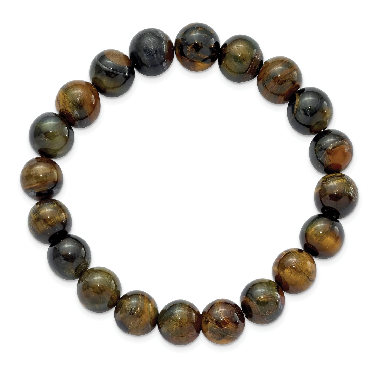 Chisel 10mm Blue and Yellow Tiger's Eye Agate Beaded Stretch Bracelet