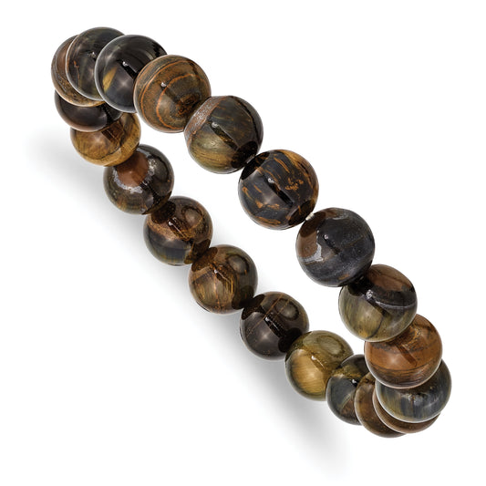 Chisel 10mm Blue and Yellow Tiger's Eye Agate Beaded Stretch Bracelet