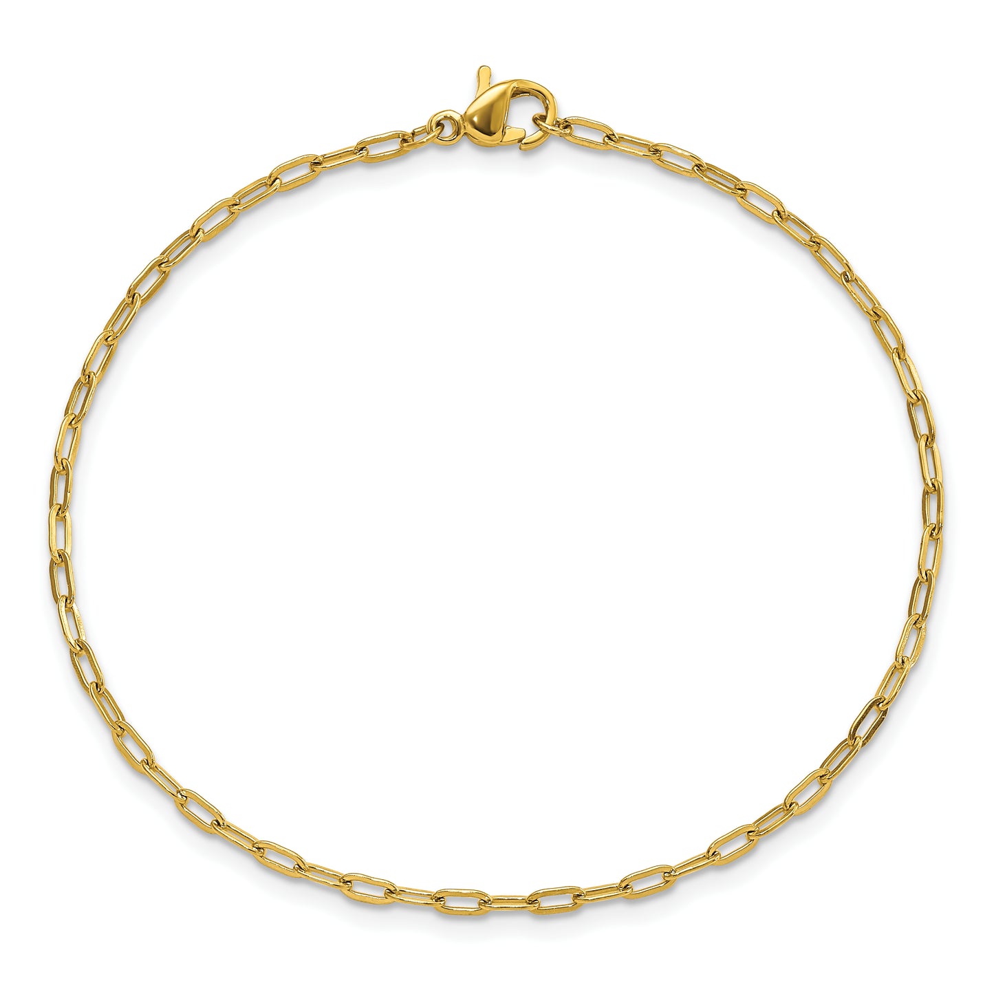 Chisel Stainless Steel Polished Yellow IP-plated Enlongated Open Paperclip Link 7.25 inch Chain Bracelet