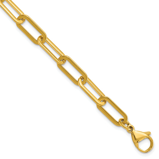 Chisel Stainless Steel Polished Yellow IP-plated Enlongated Open Link Paperclip 7.75 inch Chain Bracelet