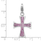 Stainless Steel Polished Dark Pink CZ Cross with Lobster Clasp Charm