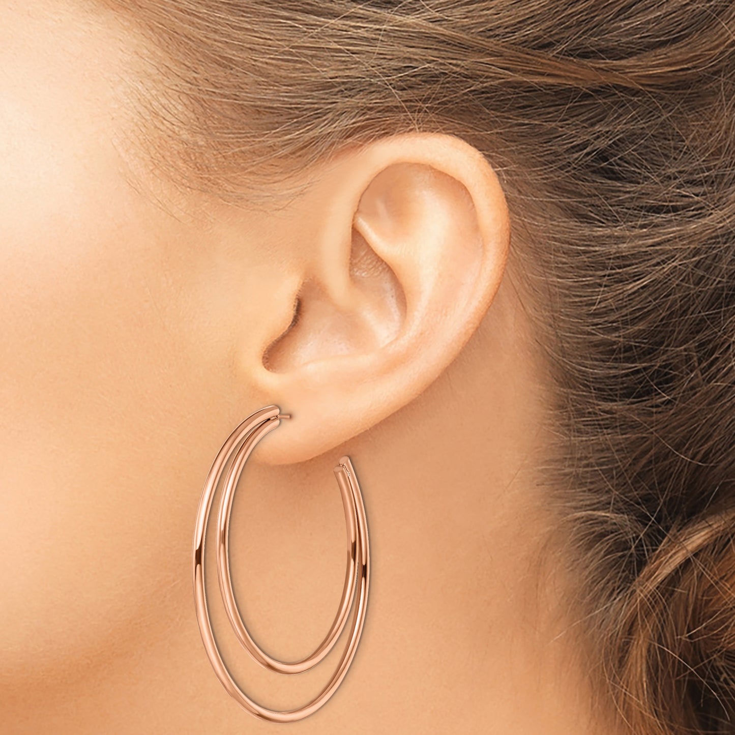 Chisel Stainless Steel Polished Rose IP-plated Post Hoop Earrings