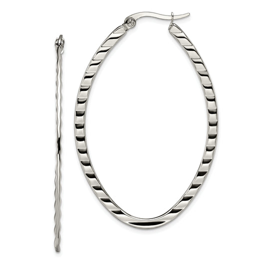 Chisel Stainless Steel Polished and Textured Oval Hoop Earrings