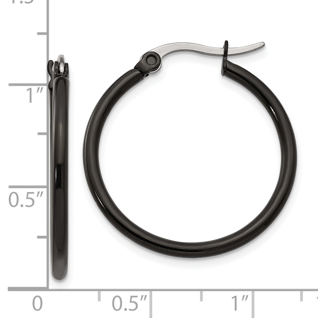 Chisel Stainless Steel Polished Black IP-plated 26mm Diameter 2mm Hoop Earrings