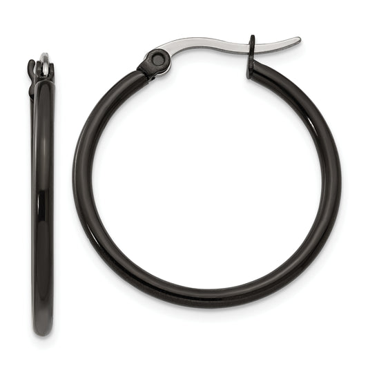 Chisel Stainless Steel Polished Black IP-plated 26mm Diameter 2mm Hoop Earrings