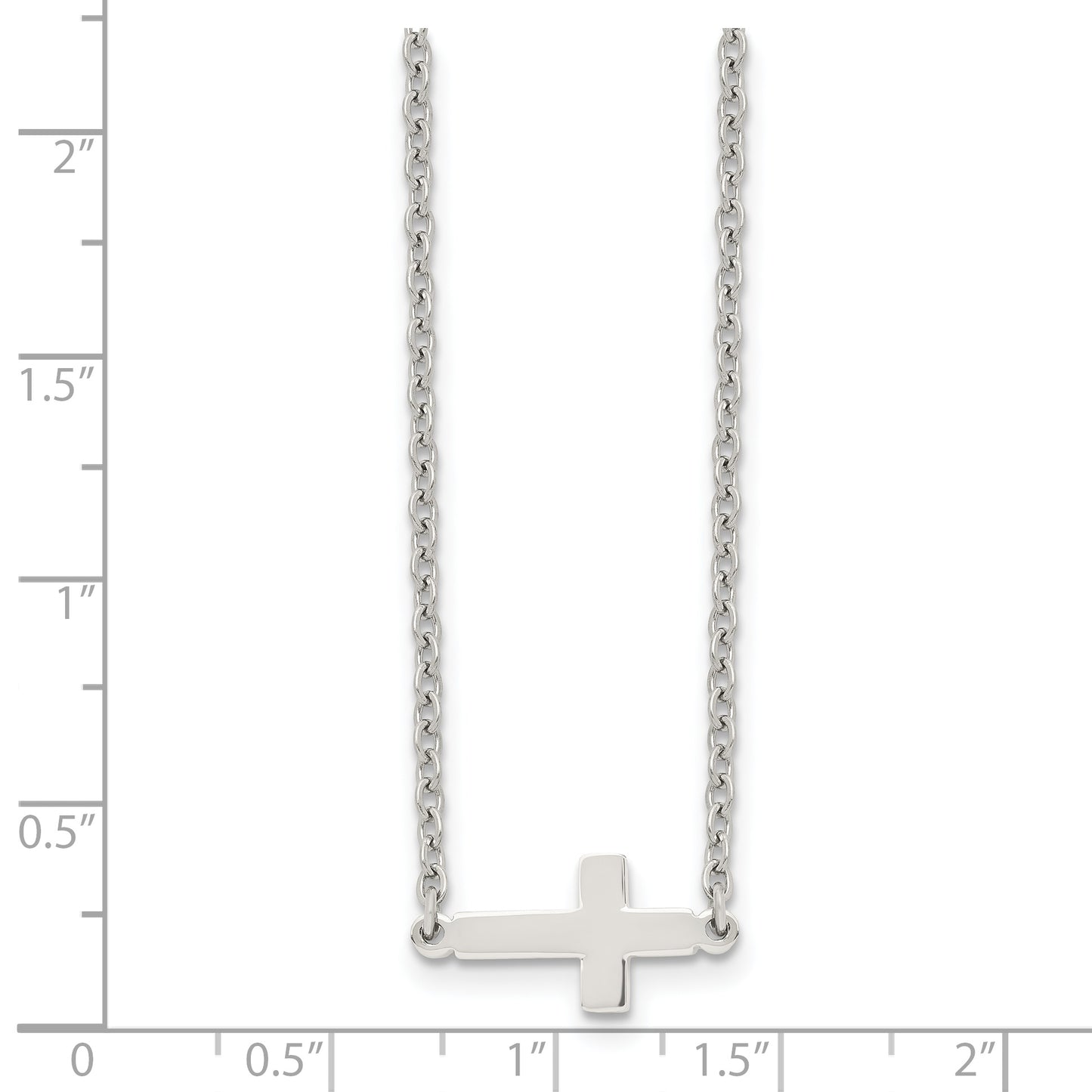 Chisel Stainless Steel Polished Sideways Cross on a 18 inch Cable Chain Necklace