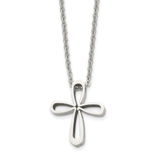 Chisel Stainless Steel Polished Open Cross Pendant on a 18 inch Cable Chain Necklace