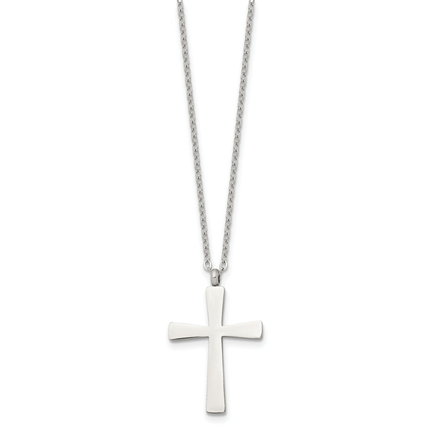 Chisel Stainless Steel Polished Large Cross Pendant on a 18 inch Cable Chain Necklace