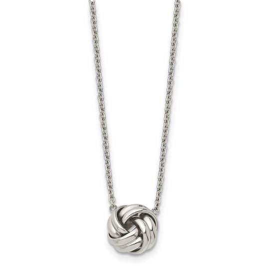 Chisel Stainless Steel Polished Love Knot on a 16 inch Cable Chain with a 2 inch Extension Necklace